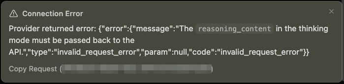 Error 400 - reasoning_content must be passed back